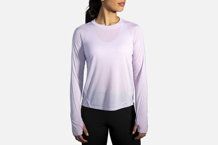 Brooks Women's Distance Long Sleeve Tops Heather Orchid Haze ( TMQJU9856 )